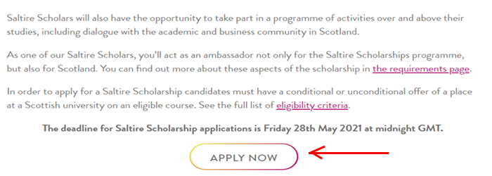 Saltire Scholarship - Apply Now