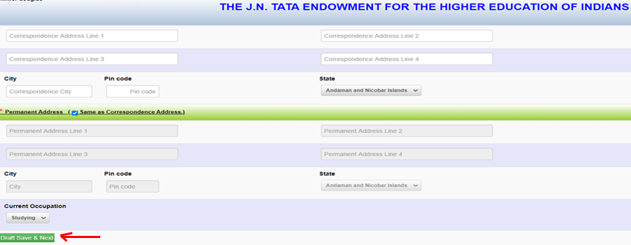 JN Tata Endowment Scholarship - Application Form