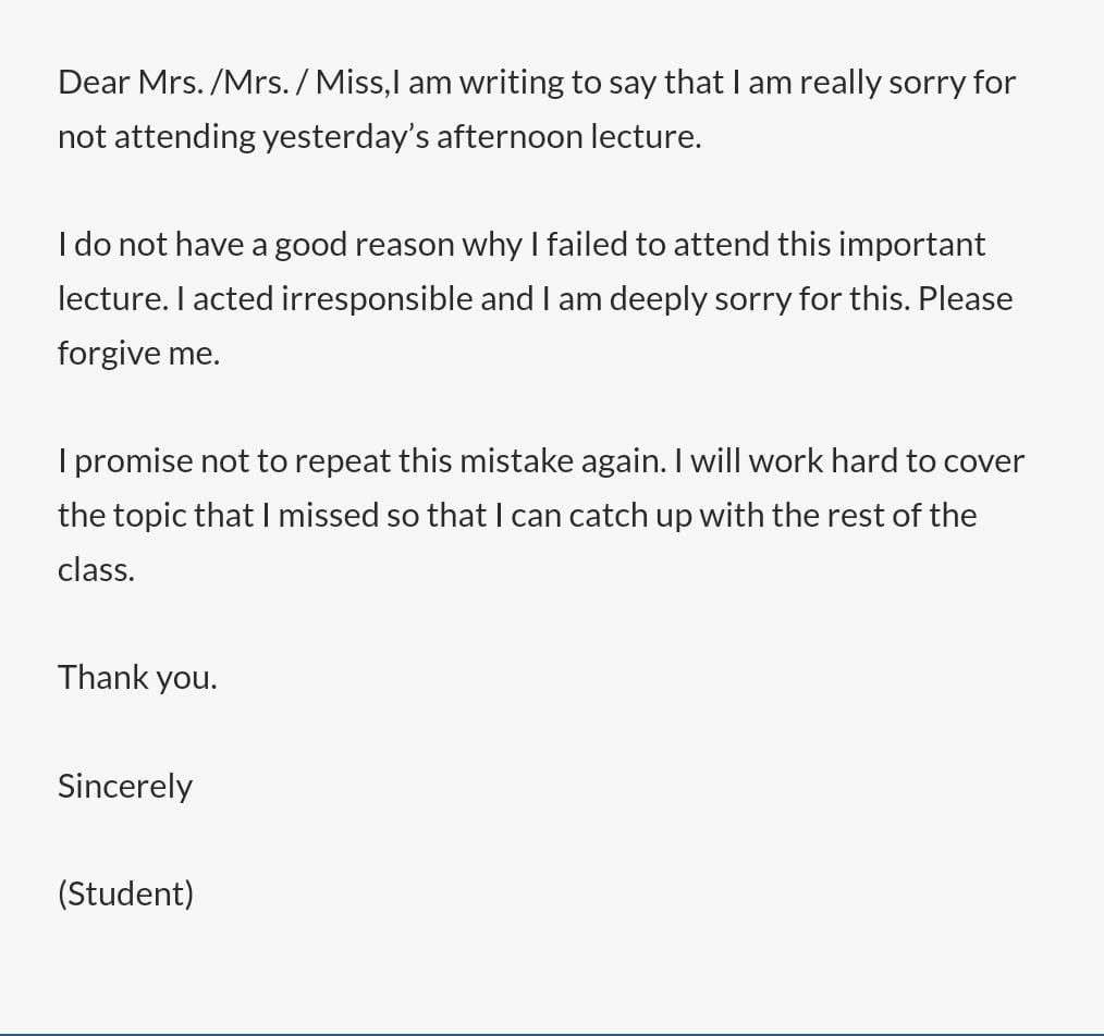 apology letter for misbehaviour