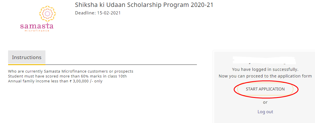 Shiksha ki Udaan Scholarship Program - Start Application