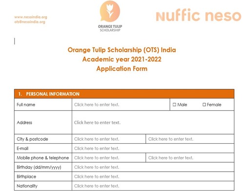 Orange Tulip Scholarship Application Form