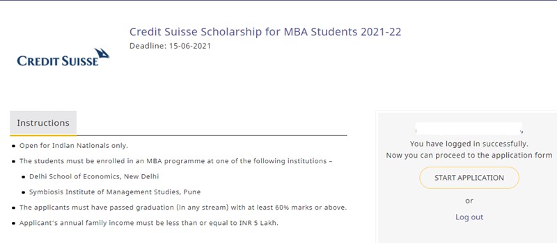Credit Suisse Scholarship Program -  Start Application